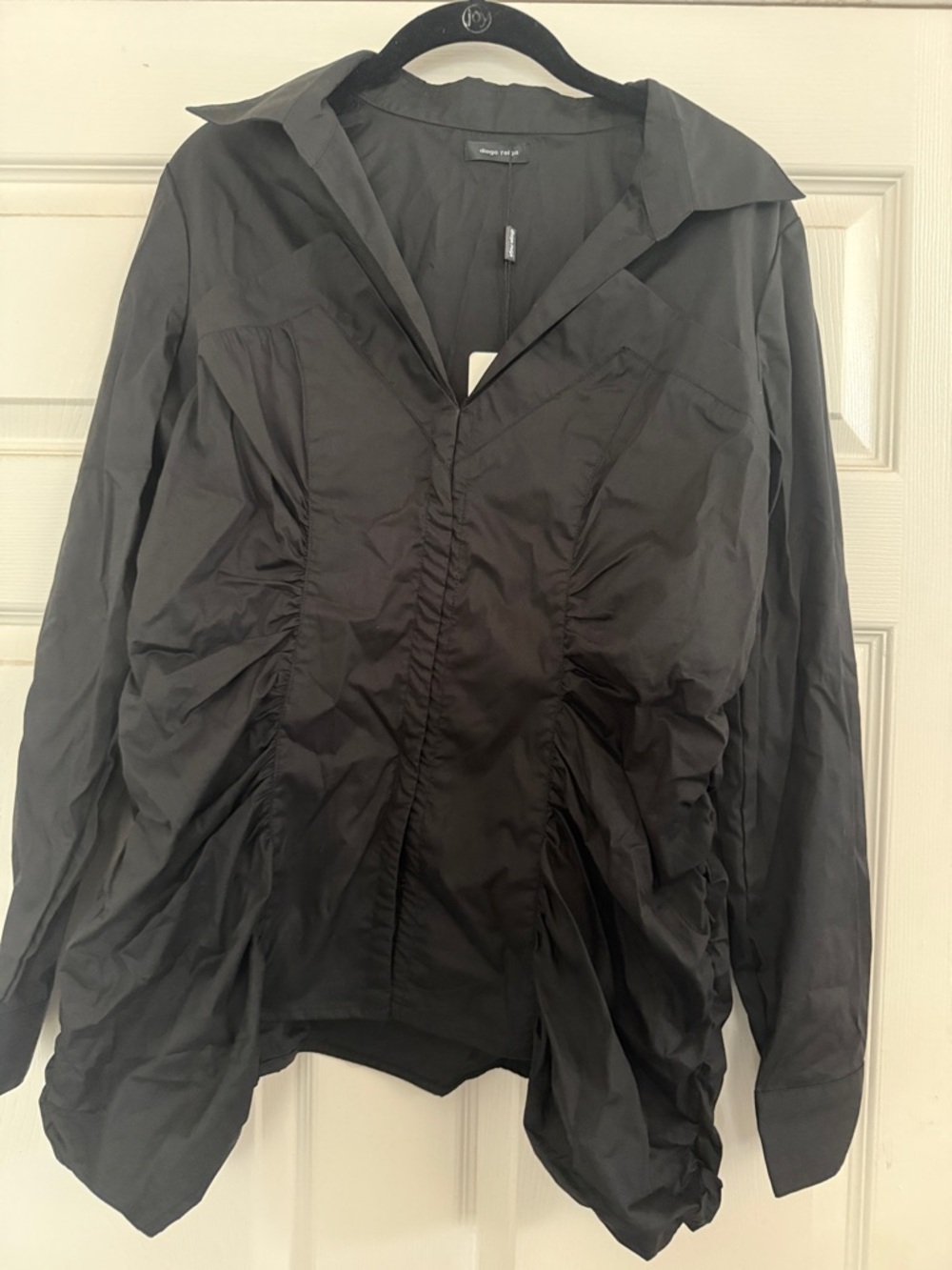 Women's Black Button-Down Shirt with Ruched Front